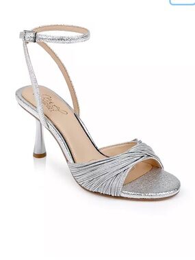 Jewel Badgley Mischka Silver Knotted Open-Toe Ankle-Strap Heels